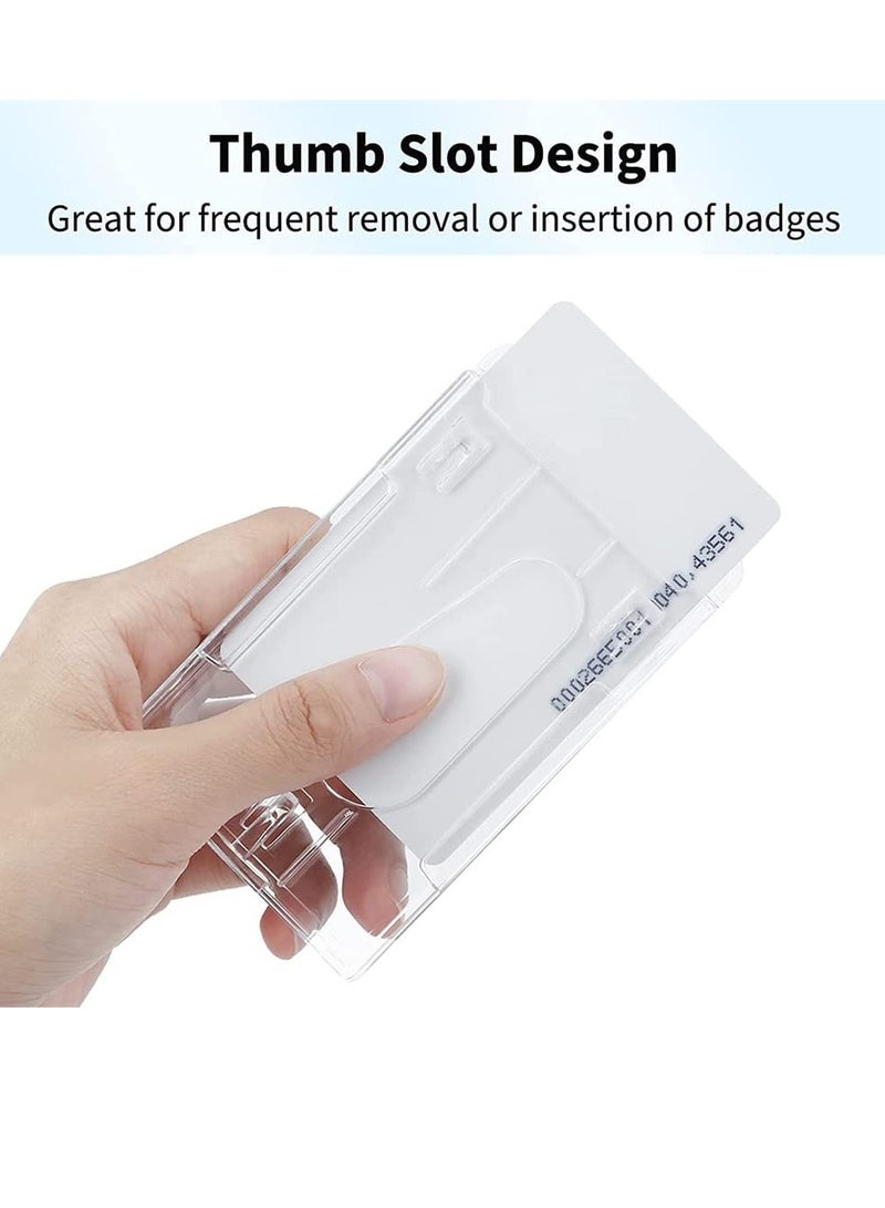 Excefore Card Protector Vertical 2 Card Badge Holder Transparent Plastic ID Credit Card Protector with Thumb Slot Rigid PC Transparent Material 2 Pack - Image 2