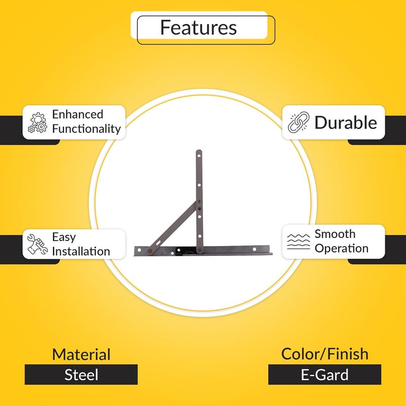 Brixwell Truth 14 Concealed Casement Hinge Lower Left Or Upper Right Type - E-Gard Finish, Arm and Rivet Material Steel,10" Track Length, 4-29/32" Arm Size, 7-11/16" Vertical Height, Window Hardware - Image 3