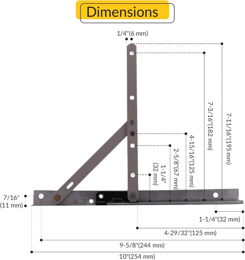 Brixwell Truth 14 Concealed Casement Hinge Lower Left Or Upper Right Type - E-Gard Finish, Arm and Rivet Material Steel,10" Track Length, 4-29/32" Arm Size, 7-11/16" Vertical Height, Window Hardware - Image 2