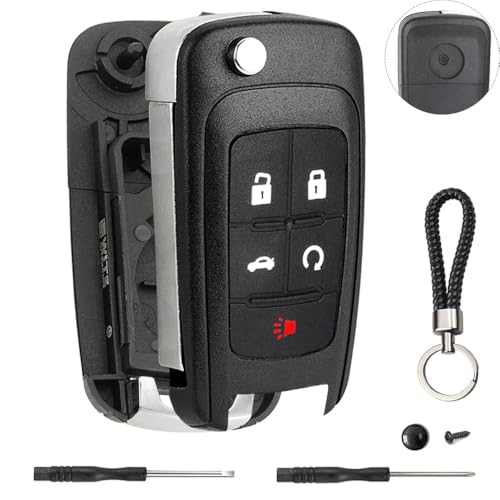 JJCHQ 5 Button Key Fob Shell Replacement for Chevy Cruze Camaro Impala Equinox GMC Terrain Buick Regal Lacrosse 2017 2016 2015 2014 2013 2012 2011 2010 OHT01060512 Keyless Entry Remote Flip Car Key Fob Case - Image 1