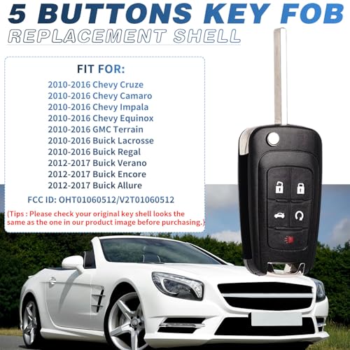 JJCHQ 5 Button Key Fob Shell Replacement for Chevy Cruze Camaro Impala Equinox GMC Terrain Buick Regal Lacrosse 2017 2016 2015 2014 2013 2012 2011 2010 OHT01060512 Keyless Entry Remote Flip Car Key Fob Case - Image 5
