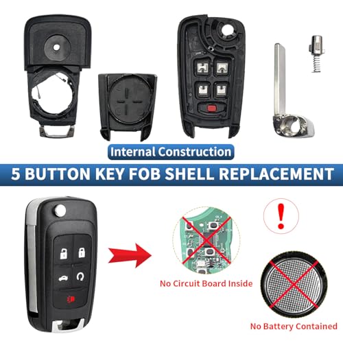 JJCHQ 5 Button Key Fob Shell Replacement for Chevy Cruze Camaro Impala Equinox GMC Terrain Buick Regal Lacrosse 2017 2016 2015 2014 2013 2012 2011 2010 OHT01060512 Keyless Entry Remote Flip Car Key Fob Case - Image 2