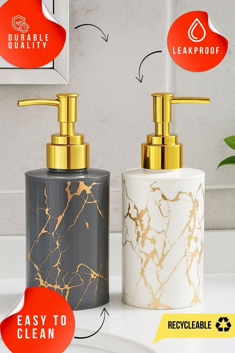 Emoh Roced Refillable Liquid Soap Dispenser. Unbreakable Plastic Dispenser for Sanitizer Lotion Shampoo. Handwash Bottle for Kitchen, Bathroom, Shower, Wash Basin, Sink - 250ML (White Grey, Pack of 2) - Image 2