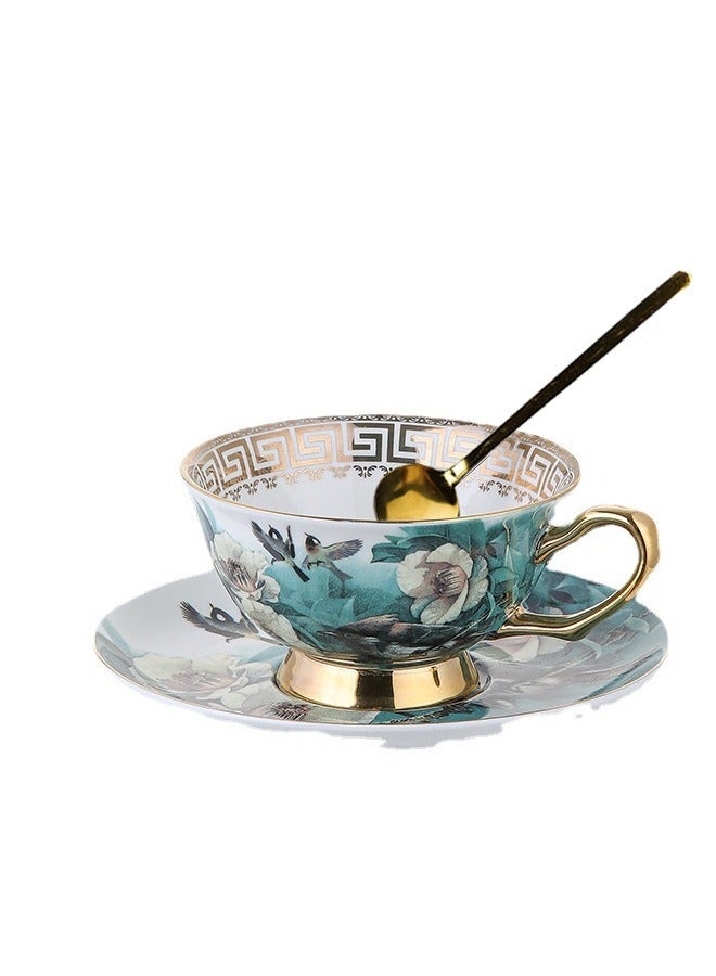 Coffee Cups, Ceramic Blue and White Tea Cups Saucers, Handpainted Floral Large Mugs - Image 2