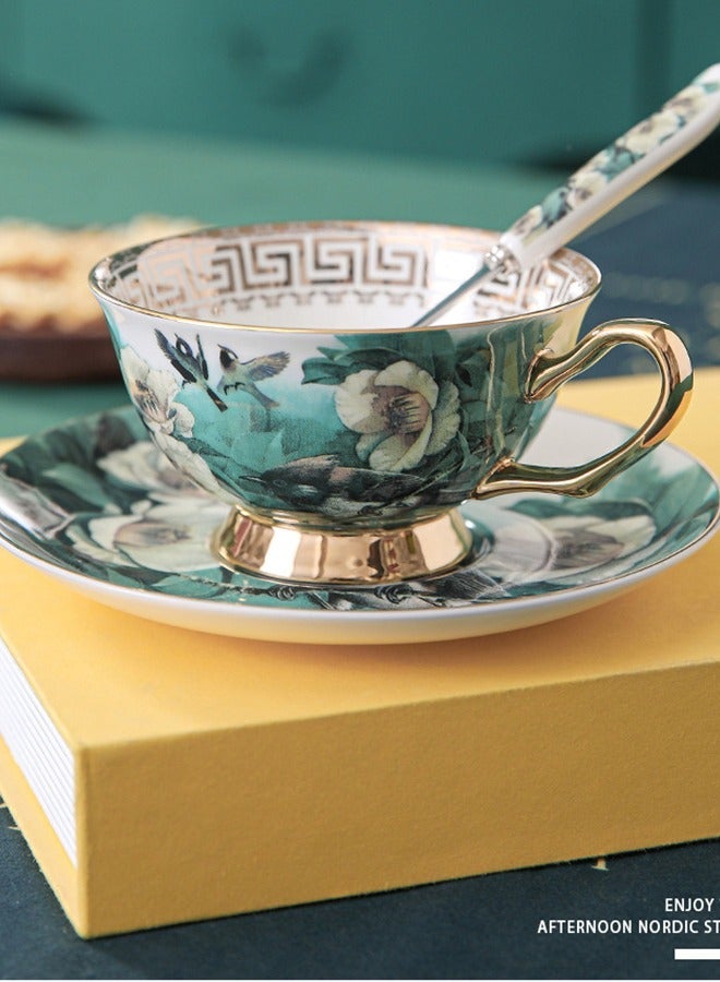 Coffee Cups, Ceramic Blue and White Tea Cups Saucers, Handpainted Floral Large Mugs - Image 4
