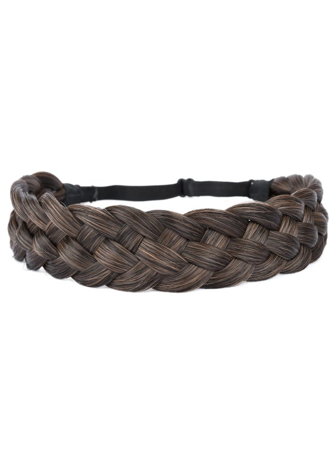 DIGUAN 5 Strands Synthetic Hair Braided Headband Classic Chunky Wide Plaited Braids Elastic Stretch Hairpiece Women Girl Beauty accessory 56g Carbon Brown - Image 2