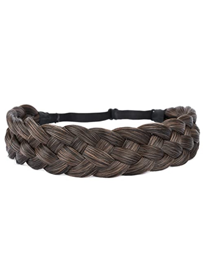 DIGUAN 5 Strands Synthetic Hair Braided Headband Classic Chunky Wide Plaited Braids Elastic Stretch Hairpiece Women Girl Beauty accessory 56g Carbon Brown - Image 1