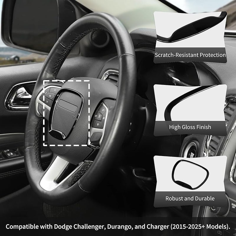 Steering Wheel Center Trim Cover Central Control Steering Button Frame Trim Compatible with Dodge Challenger Durango Charger 2015-2025 - Image 2