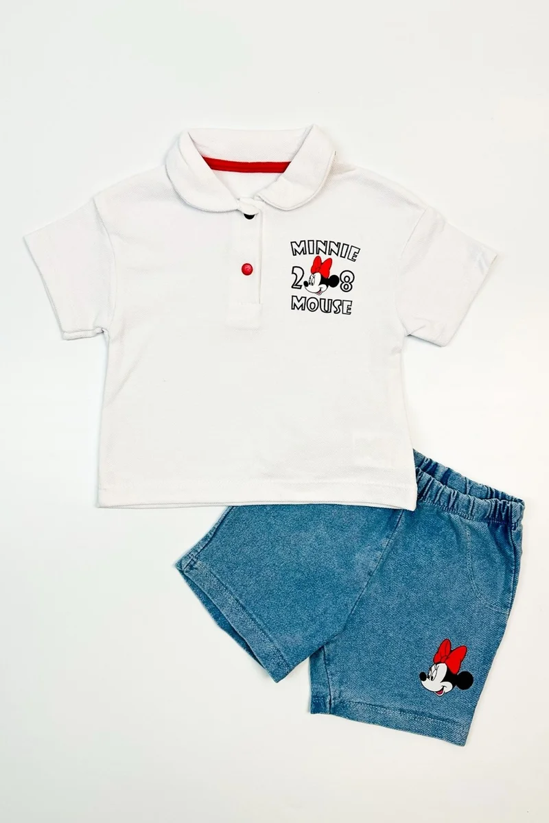 Ada Bebek Çocuk Ada Baby Kids Denim Shorts Mickey Pattern Bottom Top Set