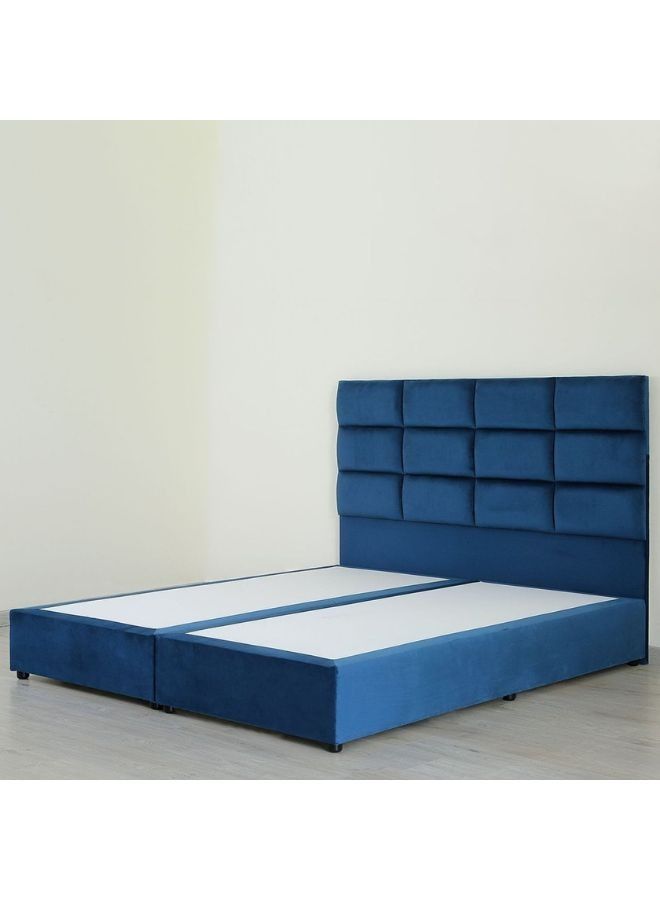 Karnak Square Design Upholstered Velvet Bed Frame Bedroom Furniture Strong And Sturdy Modern Design Wooden Bed | Quiet & Comfortable Bed (King - 180x200cm, Blue) - Image 4