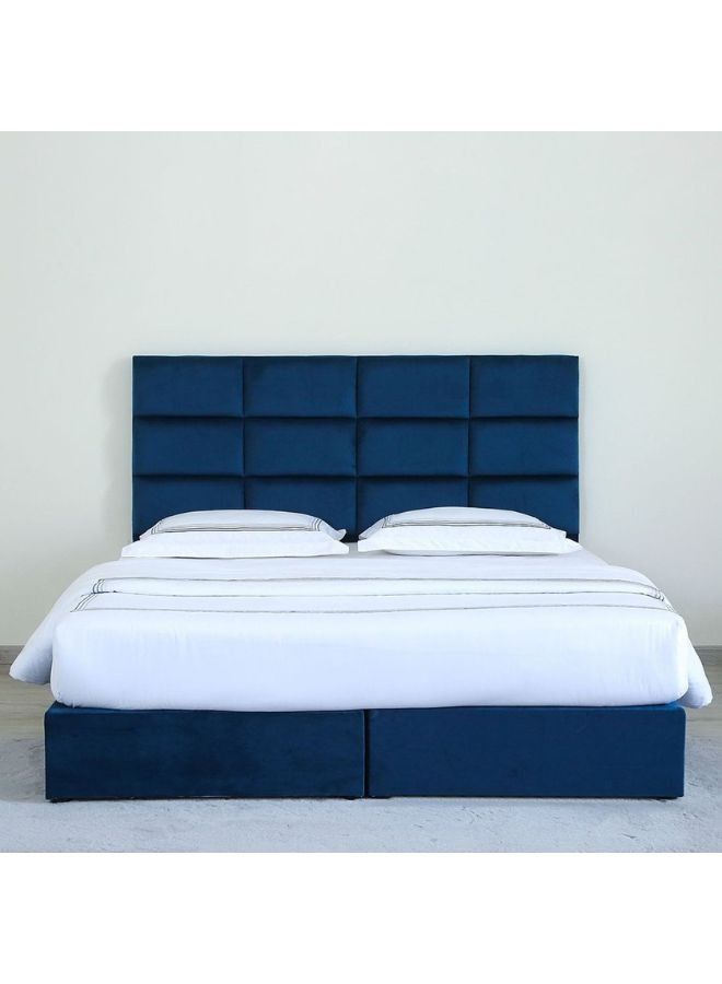 Karnak Square Design Upholstered Velvet Bed Frame Bedroom Furniture Strong And Sturdy Modern Design Wooden Bed | Quiet & Comfortable Bed (King - 180x200cm, Blue) - Image 3