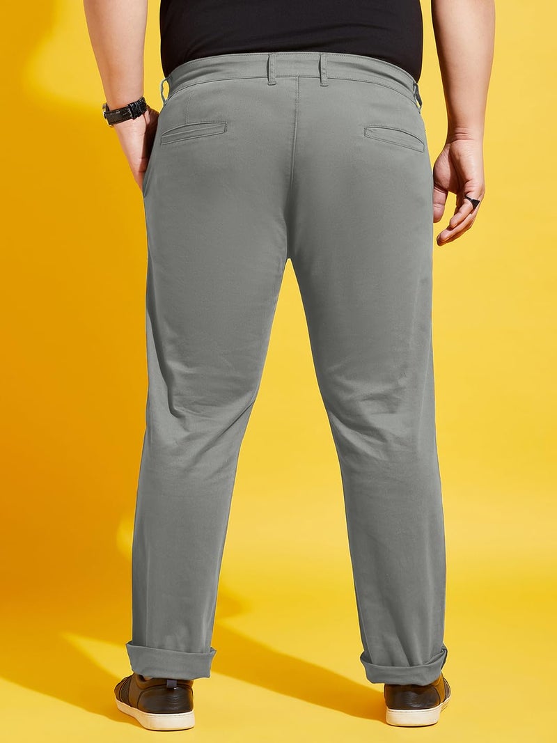 Bigbanana Plus Size Men's Regular Fit Solid Trousers (Lepton-Grey,Grey,8XL) - Image 5