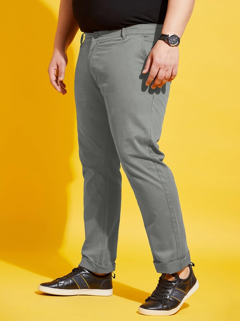 Bigbanana Plus Size Men's Regular Fit Solid Trousers (Lepton-Grey,Grey,8XL) - Image 3