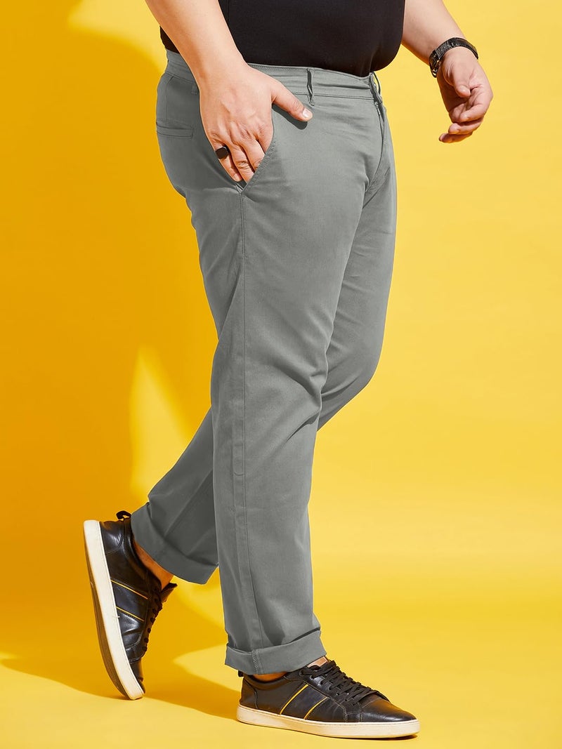 Bigbanana Plus Size Men's Regular Fit Solid Trousers (Lepton-Grey,Grey,8XL) - Image 4