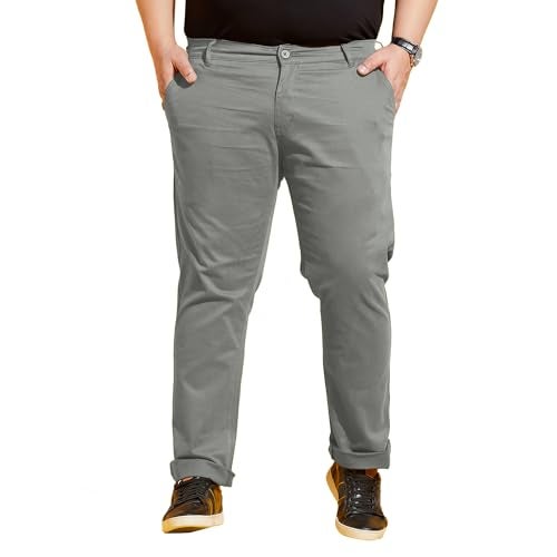 Bigbanana Plus Size Men's Regular Fit Solid Trousers (Lepton-Grey,Grey,8XL) - Image 1