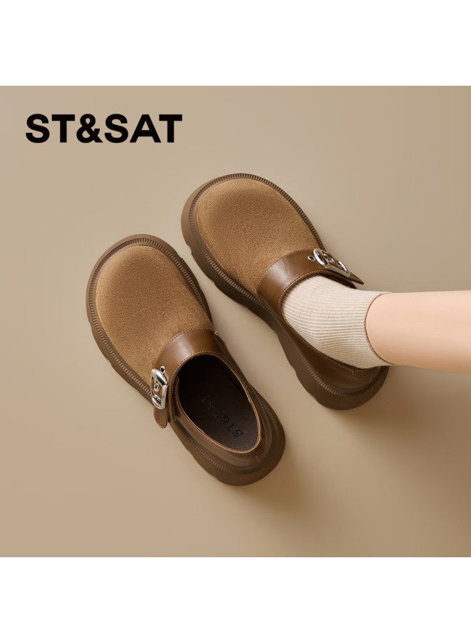 Saay Thick Sole Platform Birkenstock Shoes For Women New Spring Retro Versatile Soft Sole Fully Covered Slip-on Loafers