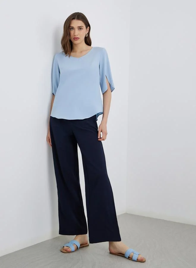 Take Two Styli Women Blue Split-Sleeve Blouse