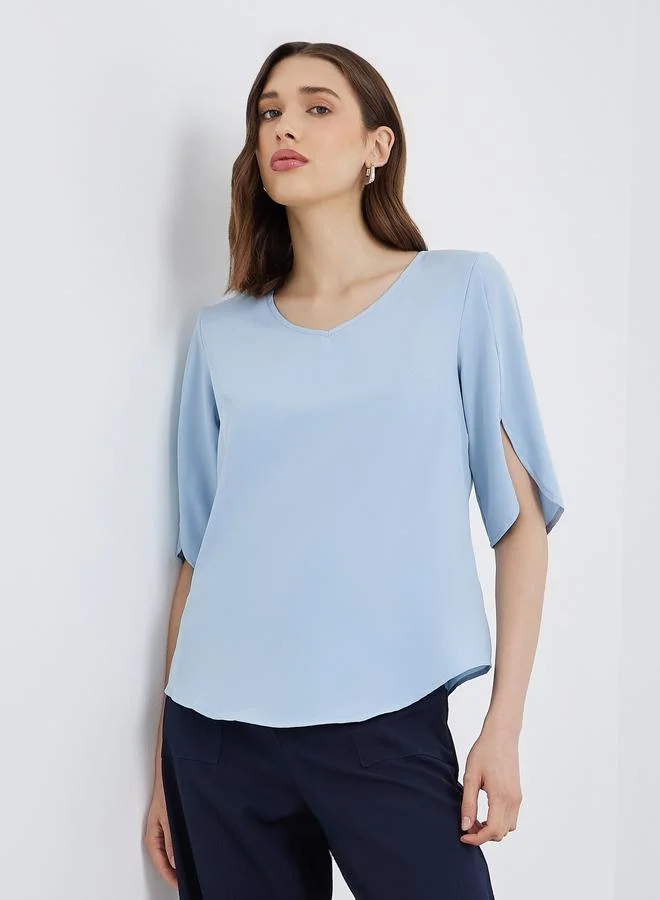 Take Two Styli Women Blue Split-Sleeve Blouse