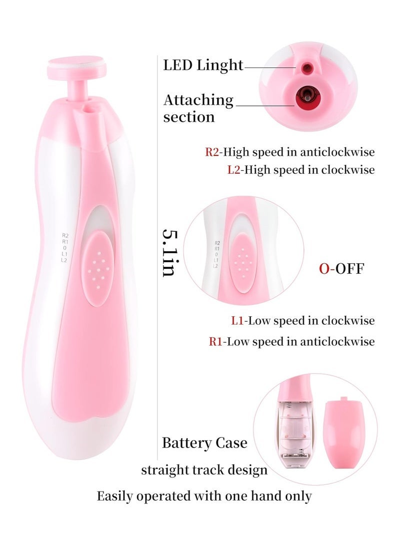 Gulf Trend ELTERAZONE Baby Nail Trimmer Electric No Sharp Claws Hurt, Baby Nail File Kit Manicure Set,6 in 1 Safety Cutter Trimmer Clipper for Toes and Fingers Pink - Image 3