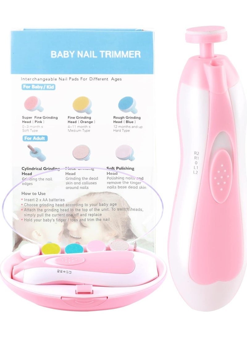 Gulf Trend ELTERAZONE Baby Nail Trimmer Electric No Sharp Claws Hurt, Baby Nail File Kit Manicure Set,6 in 1 Safety Cutter Trimmer Clipper for Toes and Fingers Pink - Image 1