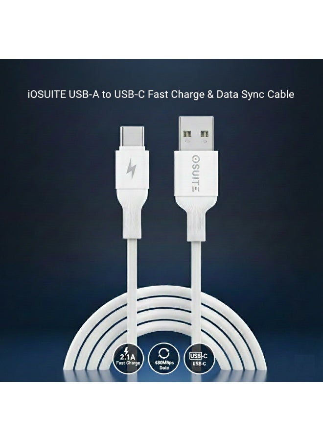 ايوسويت كابل iOsuite من USB-A إلى USB-C شحن سريع 2.1 أمبير ونقل بيانات 480Mbps بطول 1 متر – متوافق مع آيفون 15 / 15 بلس / 15 برو / 15 برو ماكس، سامسونج جالاكسي S24 / S23 / سلسلة A، هواوي، شاومي، آيباد USB-C والمزيد – أبيض (DC11) - Image 1