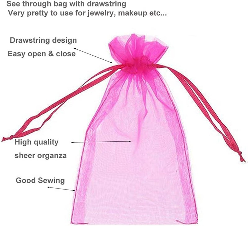 brown leaf 10X14 cm Hot Pink Organza Potli Bags Pouch Jewelry Pouch Best for Wedding Party Supply Return Gifting Bags - Image 3