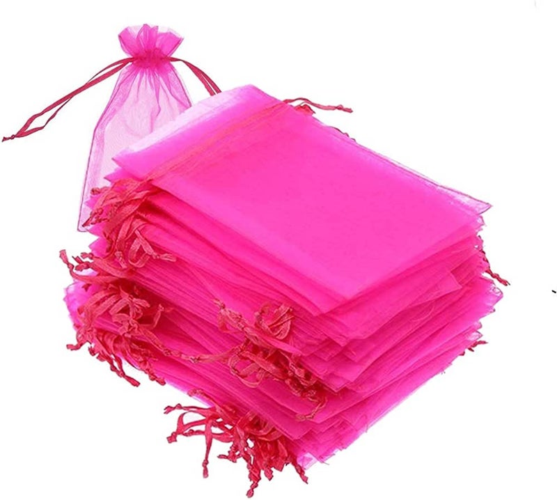 brown leaf 10X14 cm Hot Pink Organza Potli Bags Pouch Jewelry Pouch Best for Wedding Party Supply Return Gifting Bags - Image 1