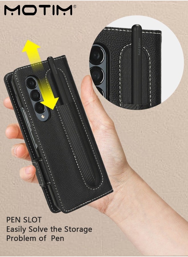Motim Samsung Galaxy Z Fold 4 Wallet Case, Leather Flip Z Fold 4 Case with Pen Holder/Kickstand/Card Slot, Shockproof Scratch-Resistant Full Body Protective Galaxy Z Fold 4 Cover  - Image 2