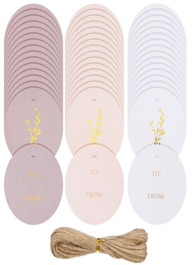 Yolev 48Pcs Floral Gift Tags with String Attached 2.2in Handmade Tags Round Gift Bag Tags for Gift Wrapping Wedding Parties Baby Shower Birthday Presents Favor (3 Colors) - Image 1