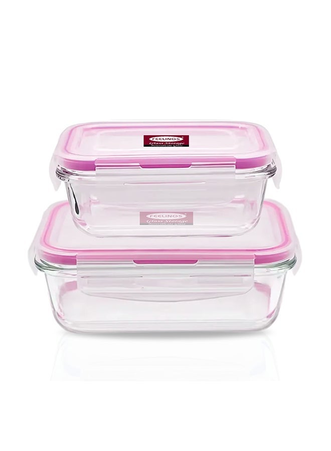Glass Food Storage Containers 2-Pack with Silicone Lids, 600ml + 400ml, Clear - Image 1