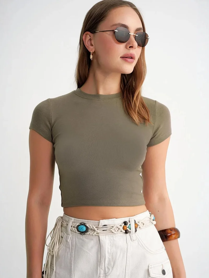 MixRay Mixray Fitted Crop Knitted T-Shirt