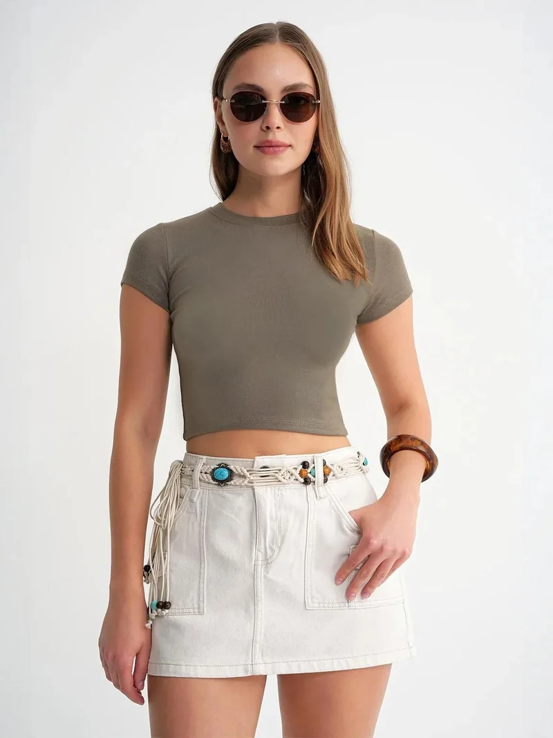 MixRay Mixray Fitted Crop Knitted T-Shirt