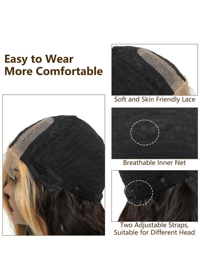 إكس كوكو باروكات طويلة مموجة للنساء، شعر مستعار أسود مموج، باروكة صناعية من الدانتيل بطول 28 بوصة، شعر مستعار أسود مع خطوط شقراء، مقاوم للحرارة، مجعد ومموج، جزء جانبي - Image 3