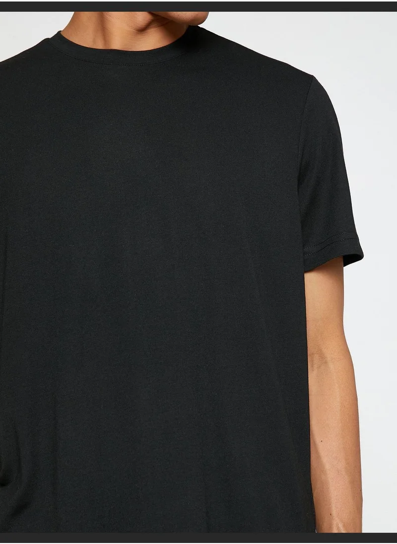 KOTON Basic T-Shirt Crew Neck Sticker Printed