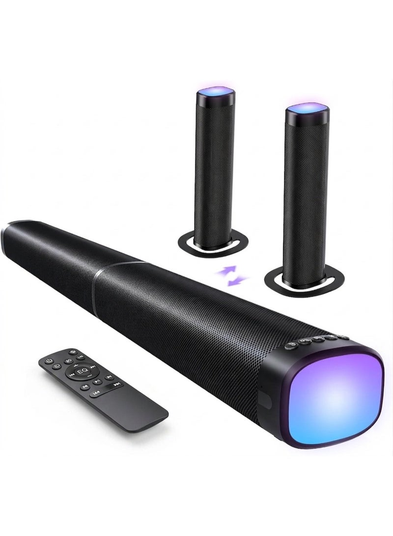FlashHawk Sound Bar for Smart TV, 100W Sound Bar with 3 Dynamic RGB Lights,Bluetooth 5.3, ARC/Opt/AUX Connect, Dynamic Volume 3 Equalizer Modes,2 in 1 Detachable Soundbar for TV/PC/Gaming/Projectors - Image 1