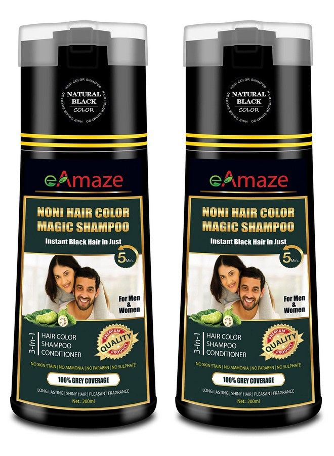 eAmaze Noni Hair Color Shampoo 200Mlx2 (Natural Black) Professional Hair Color At Home ; No Skin Stain No Ammonia No Paraben No Sulphate ; Enriched With Noni Extract And Argan Extract - Image 1