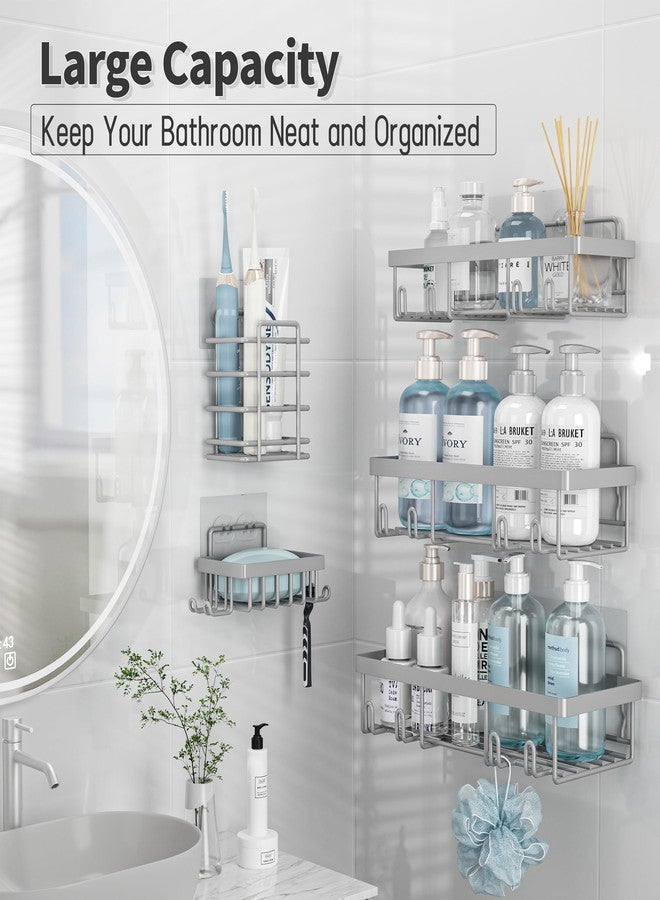Liuoud 10 Pack Shower Caddy Organizer Rack Shelf for Inside Shower, Self Adhesive Wall Storage Basket Rustproof Stainless Steel Shampoo Holder Bathroom Accessory Decor Set, Grey - Image 2