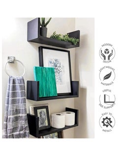 Spaceshoop U-Shaped Floating Mounted Shelves for Wall Plastic 50cm, 35cm, 25cm, Easy to Install, Pack of 3 (black)  - Image 3