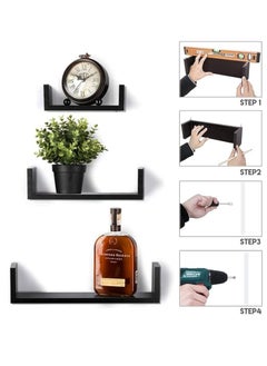 Spaceshoop U-Shaped Floating Mounted Shelves for Wall Plastic 50cm, 35cm, 25cm, Easy to Install, Pack of 3 (black)  - Image 4