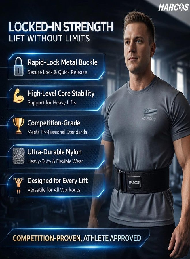 HARCOS Auto-Lock Weight Lifting Belt – 4” Premium Nylon Gym Belt for Squats, Deadlifts & Olympic Lifting – Adjustable Core Support Belt for Men & Women (Black, Medium) - Image 2