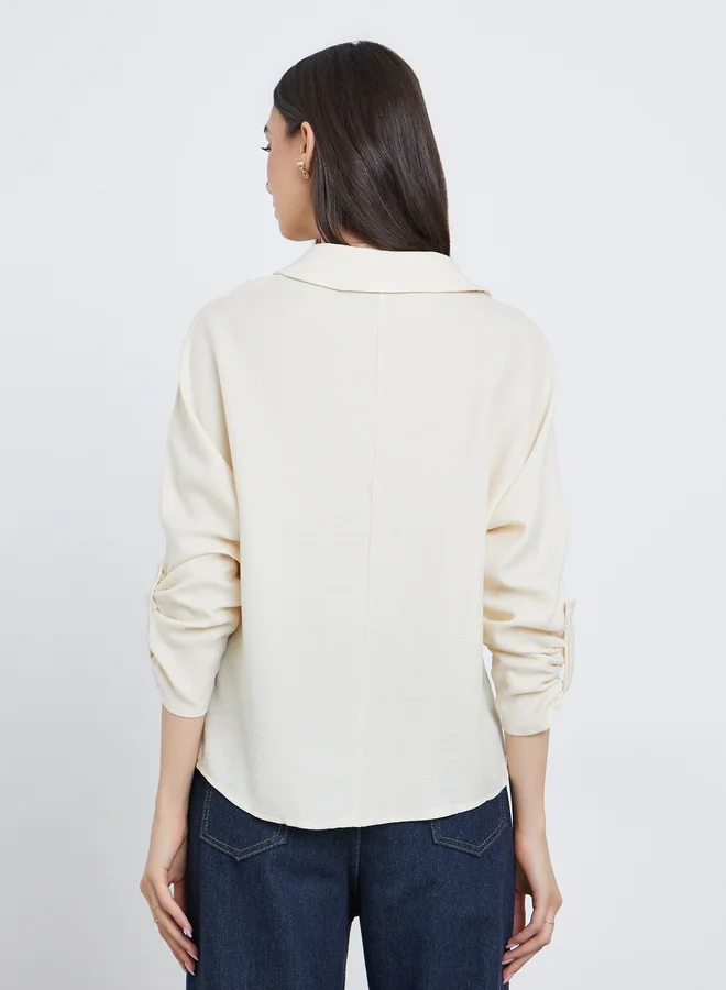 Take Two Take Two Solid Roll Up Sleeve Buttoned Shirt