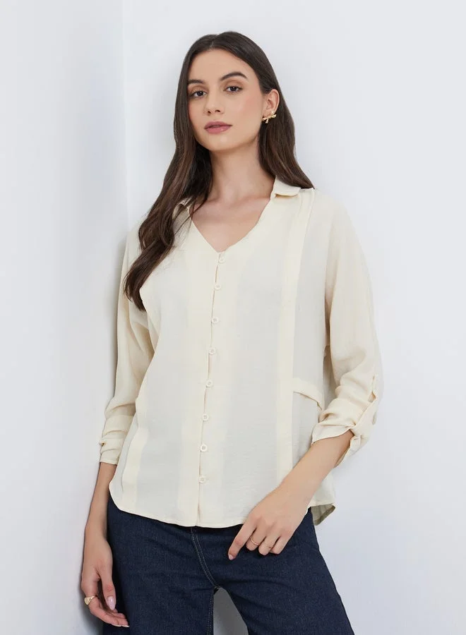 Take Two Take Two Solid Roll Up Sleeve Buttoned Shirt