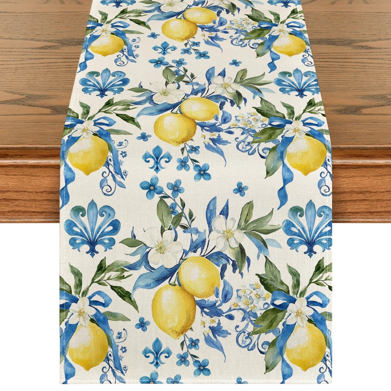 Artoid Mode Blue Lemon Iris Summer Table Runner Seasonal Spring Kitchen Dining Table Decor for Home Party Decor 13x72 Inch - Image 2
