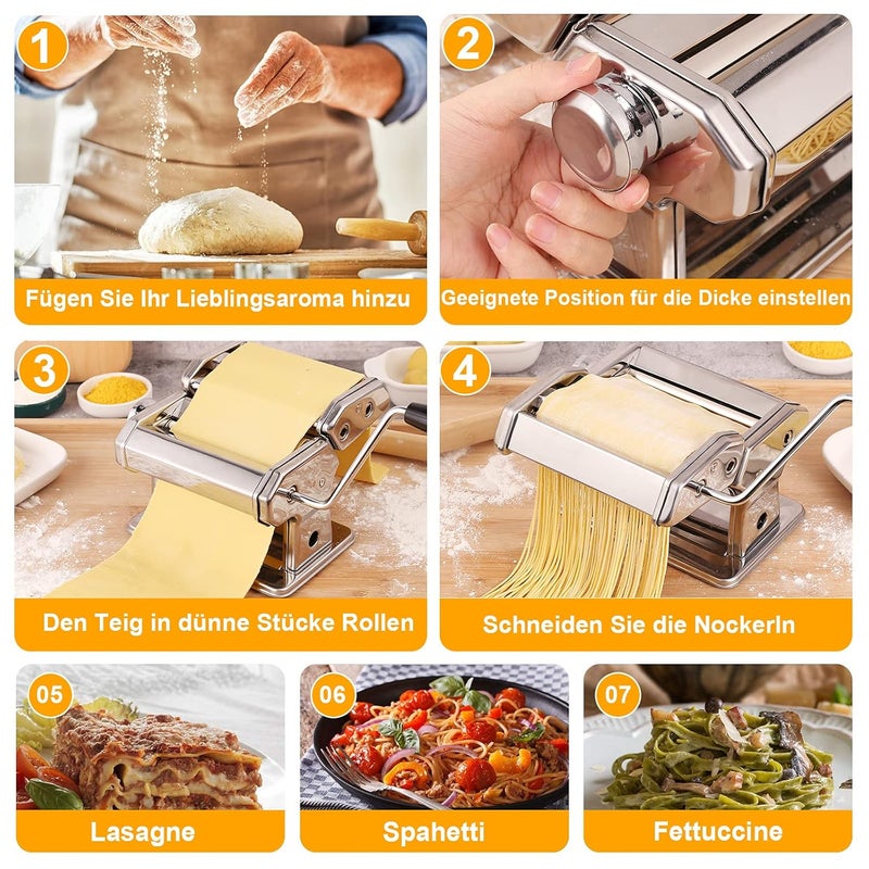 Tooluck Tooluck Manual Pasta Maker Machine with 2 in 1 Dough Cutter Cleaning Brush and 7 Adjustable Thickness Setting for Homemade Pasta Spaghetti Fettuccini  - Image 2