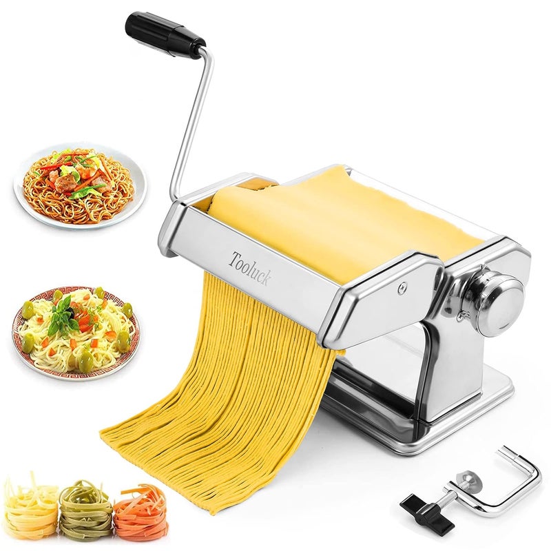 Tooluck Tooluck Manual Pasta Maker Machine with 2 in 1 Dough Cutter Cleaning Brush and 7 Adjustable Thickness Setting for Homemade Pasta Spaghetti Fettuccini  - Image 1