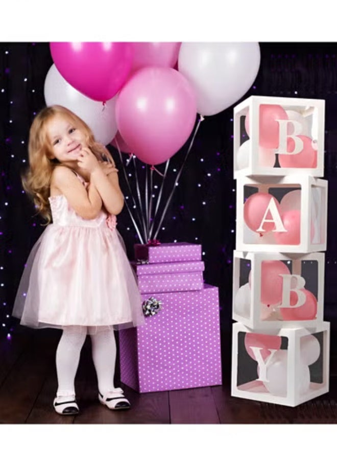 HALAMODO Baby Boxes Set 4 Letters Boxes Transparent Boxes Cube Boxes Venue Layout Decor Lightweight Boxes for Gender Reveal & Wedding & Birthday Party Decorations