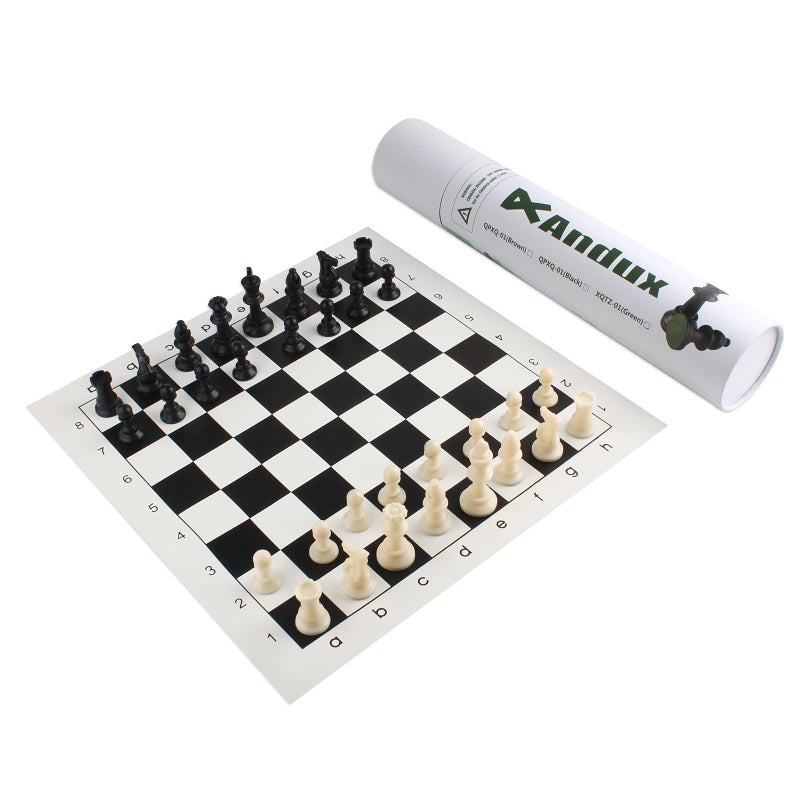 Andux Chess Game Set Chess Pieces and Rollable Board QPXQ01 Black42x42cm - Image 4