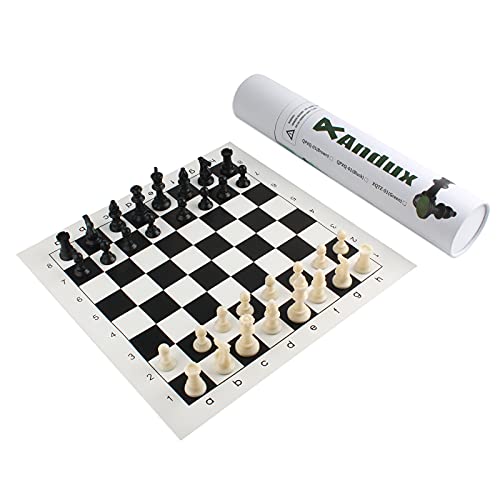 Andux Chess Game Set Chess Pieces and Rollable Board QPXQ01 Black42x42cm - Image 1