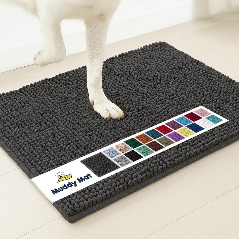 Muddy MatÂ® | Super Absorbent Door Mat Indoor, Microfiber Quick Dry Chenille Entryway Rug, Non-Slip Front Door Mat, Indoor Mats for Entryway, Machine Washable Pet Rug, Charcoal 24"x36" - Image 1