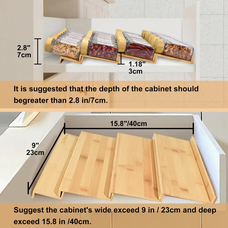 KitHero Spice Drawer Organizer with 18 Bamboo-lidded Spice Jars,216 Labels,50 Non-slip Rubber, Bamboo 4 Tier Seasoning Rack Tray Insert for Kitchen Drawers,Cabinets,Countertop,9" Wide x 15.8" Deep - Image 3